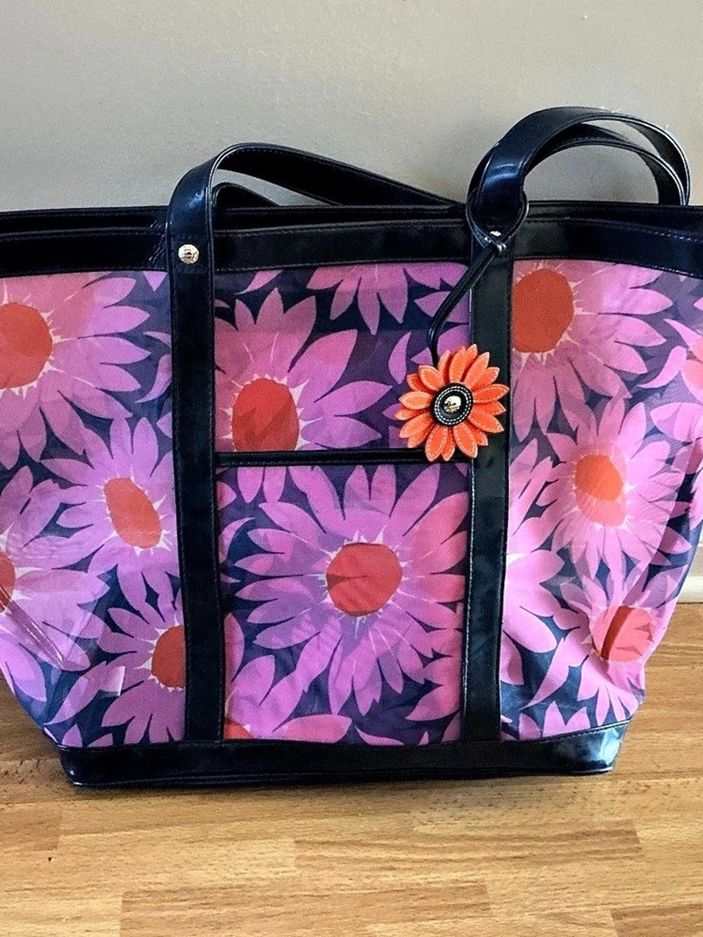 Vera Bradley Floral Tote in Pink Orange mesh beach travel